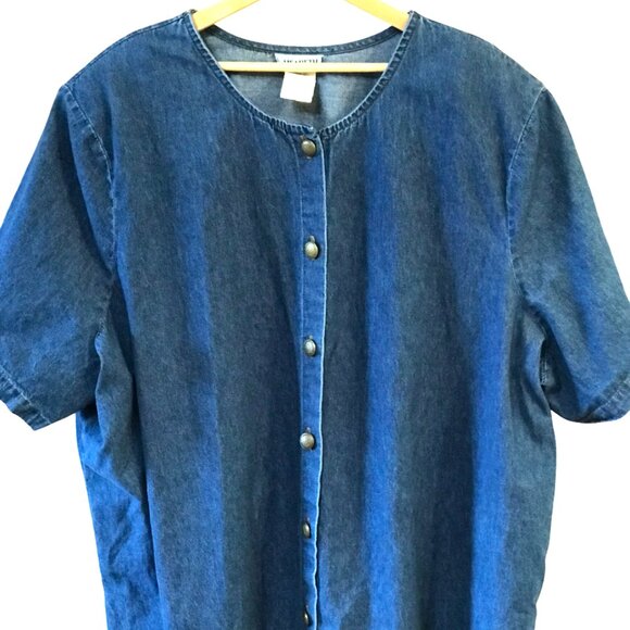 Elisabeth Denim Tunic: Vintage 80s Collarless Button-Down Shirt, Plus Size 30W - Picture 9 of 10